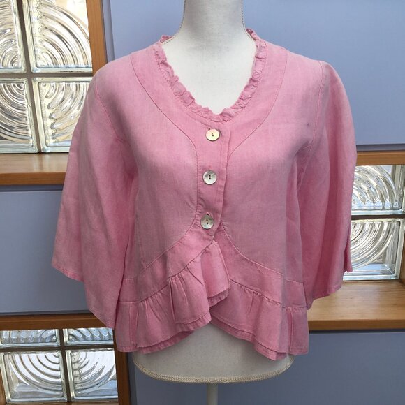 Hot Pink Linen Jacket or Top OS by JS Millenium - Picture 1 of 9